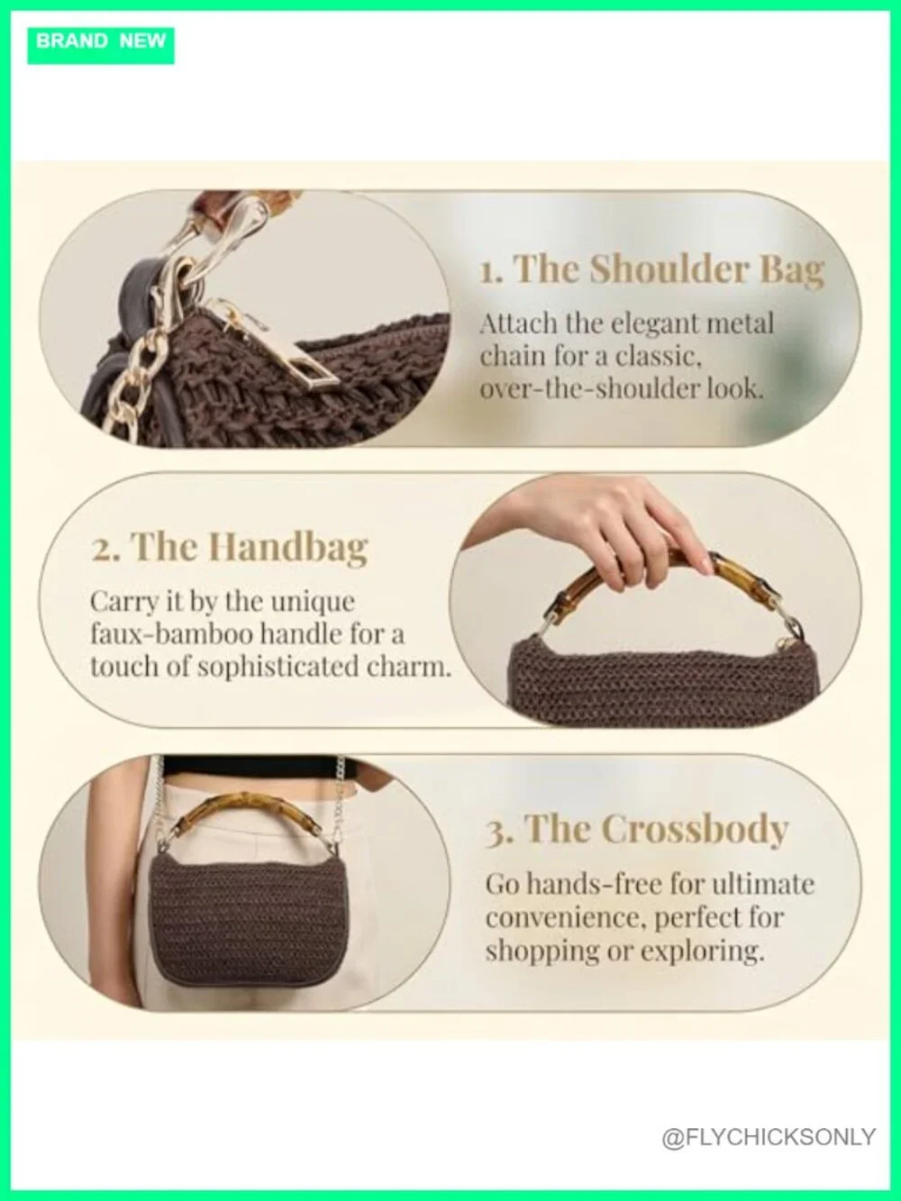 Natural Straw Woven Hobo Clutch with Imitation Bamboo Handle - Picture 3 of 6